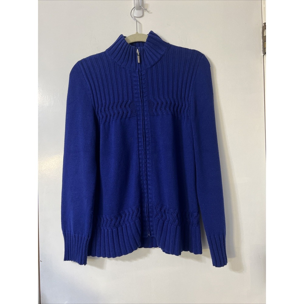 Coldwater Creek Sz Medium Blue Knit‎ Heavy Cotton Full Zip Sweater P369